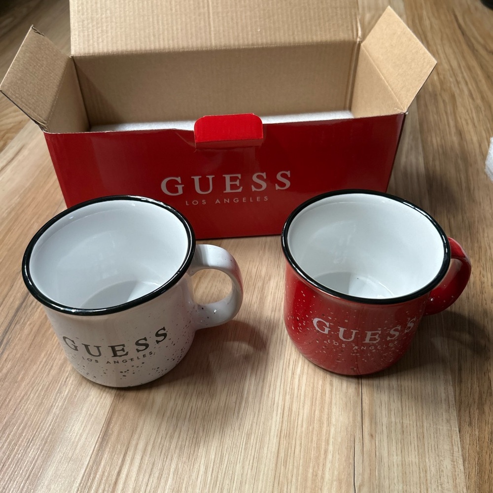 Guess Red and White Logo Mugs